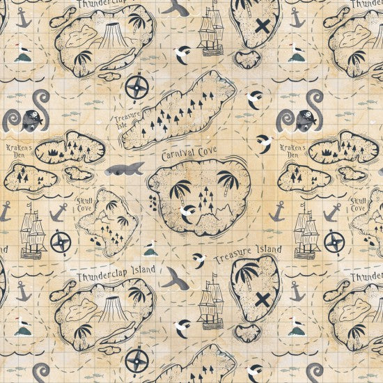 A Pirates Adventure Treasure Map 81290-104 by Nutex fabrics (sold in 25cm increments)