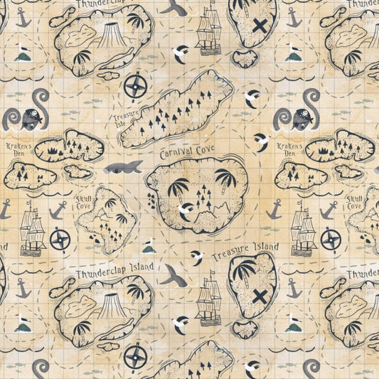 A Pirates Adventure Treasure Map 81290-104 by Nutex fabrics (sold in 25cm increments)