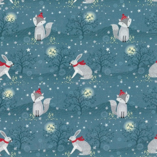 Winter Moonlight Hare and Fox 81220-101 by Nutex fabrics (sold in 25cm increments)