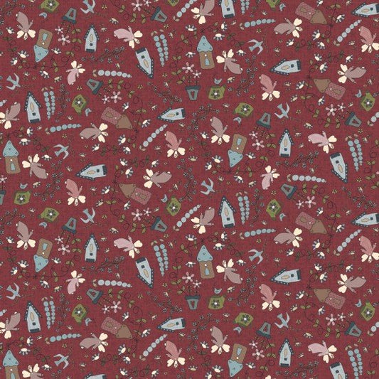 Fairy Garden Scenic Red 8200101 by Lynette Anderson for Nutex fabrics (sold in 25cm increments)