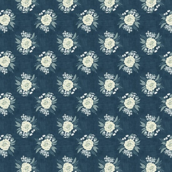 Bluebell Garden Posie Navy 8227103 by Mel Armstrong for Nutex Fabrics (sold in 25cm increments)