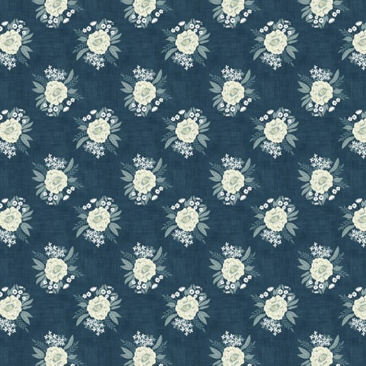 Bluebell Garden Posie Navy 8227103 by Mel Armstrong for Nutex Fabrics (sold in 25cm increments)