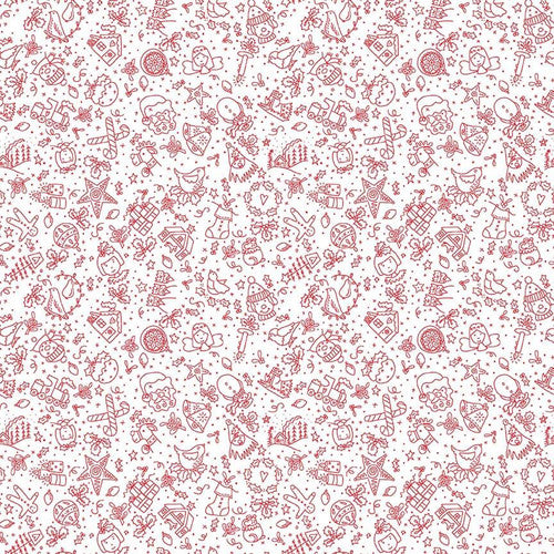 Redwork Christmas Cream Small Christmas Motifs by Mandy Shaw for Henry Glass Fabrics (sold in 25cm increments)