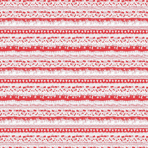 Redwork Christmas Red Cream Novelty Stripe by Mandy Shaw for Henry Glass Fabrics (sold in 25cm increments)