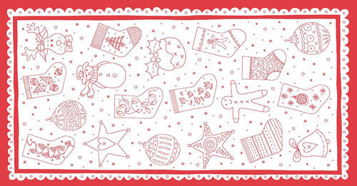Redwork Christmas Cream Bunting Panel by Mandy Shaw for Henry Glass Fabrics