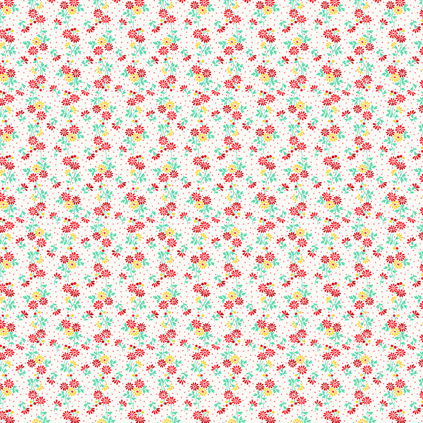 Nana Mae 7 Spaced Daisies Cream/Red 899-08 by Henry Glass Fabrics (sold in 25cm increments)