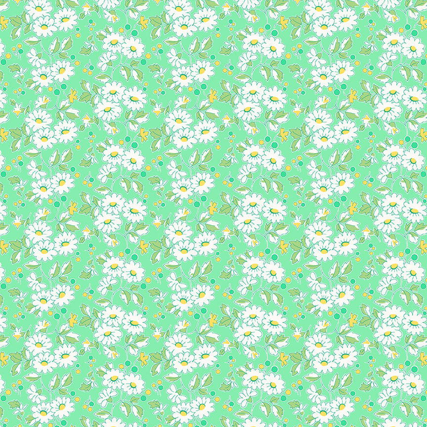 Nana Mae 7 Flower Cluster Green 900-66 by Henry Glass Fabrics (sold in 25cm increments)