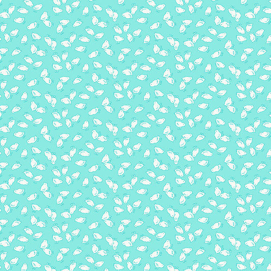 Nana Mae 7 Baby Chicks Aqua 901-60 by Henry Glass Fabrics (sold in 25cm increments)