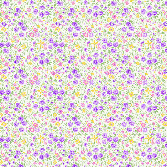 Nana Mae 7 Wild Flowers Cream Lilac 902-05 by Henry Glass Fabrics (sold in 25cm increments)