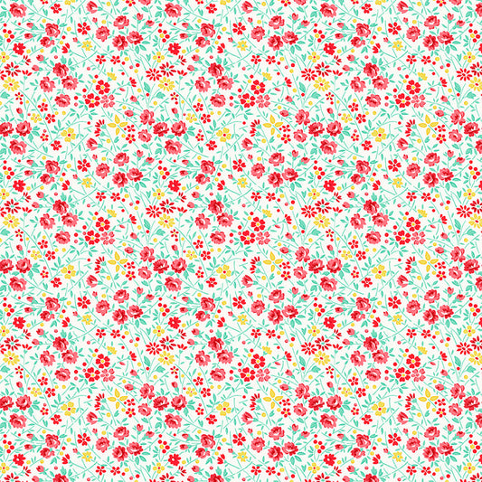 Nana Mae 7 Wild Flowers Cream Red 902-08 by Henry Glass Fabrics (sold in 25cm increments)