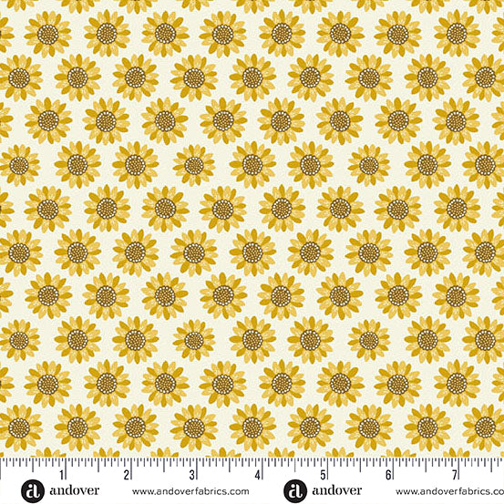 Oakleigh Sunflower Cream A10155L by Judy Jarvi for Andover Fabrics (sold in 25cm increments)