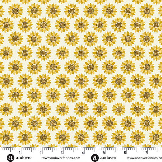 Oakleigh Sunflower Cream A10155L by Judy Jarvi for Andover Fabrics (sold in 25cm increments)