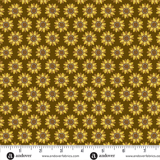 Oakleigh Sunflower Coffee A10155N by Judy Jarvi for Andover Fabrics (sold in 25cm increments)