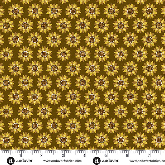 Oakleigh Sunflower Coffee A10155N by Judy Jarvi for Andover Fabrics (sold in 25cm increments)