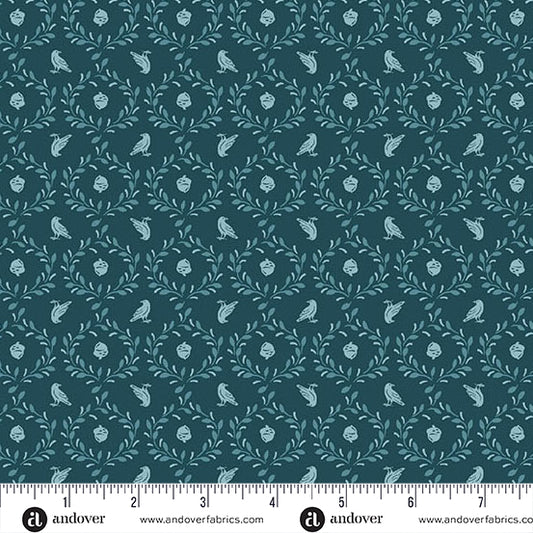 Oakleigh Acorn & Crow Midnight A10156B by Judy Jarvi for Andover Fabrics (sold in 25cm increments)