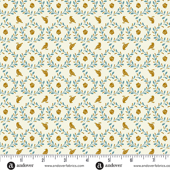 Oakleigh Acorn & Crow Cream A10156L by Judy Jarvi for Andover Fabrics (sold in 25cm increments)