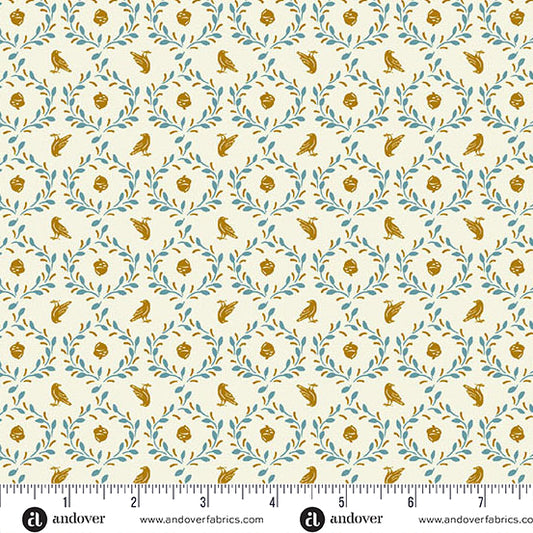 Oakleigh Acorn & Crow Cream A10156L by Judy Jarvi for Andover Fabrics (sold in 25cm increments)