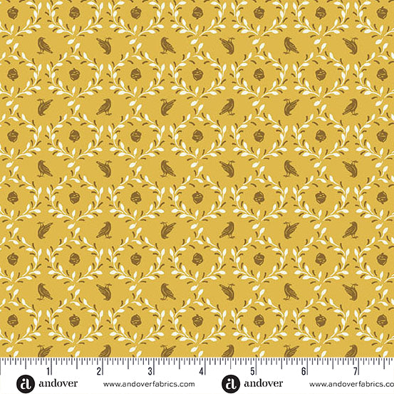 Oakleigh Acorn & Crow Golden A10156Y by Judy Jarvi for Andover Fabrics (sold in 25cm increments)