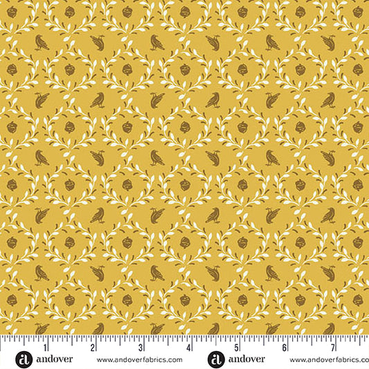 Oakleigh Acorn & Crow Golden A10156Y by Judy Jarvi for Andover Fabrics (sold in 25cm increments)