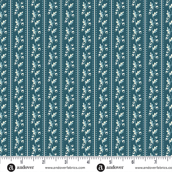 Oakleigh Leaf Stripe Colonial Blue A10158B by Judy Jarvi for Andover Fabrics (sold in 25cm increments)