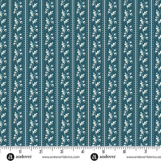 Oakleigh Leaf Stripe Colonial Blue A10158B by Judy Jarvi for Andover Fabrics (sold in 25cm increments)