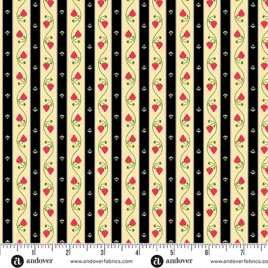 Strawberry Honey Black Stripe A1158K by Andover Fabrics (sold in 25cm increments)