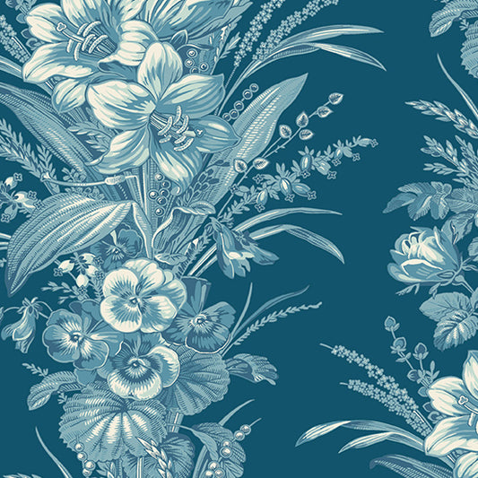 Cocoa Blue Liberty Amaryllis A725B by Laundry Basket Quilts for Andover Fabrics (sold in 25cm increments)