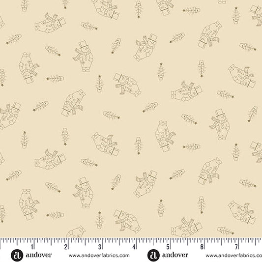 Snow Flurry Snowman Cream A10316N by Laundry Basket Quilts for Andover Fabrics (sold in 25cm increments)