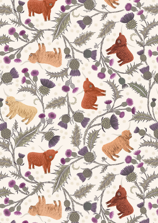 Highlands Cow & Thistle Cream A873A by Lewis and Irene (sold in 25cm increments)