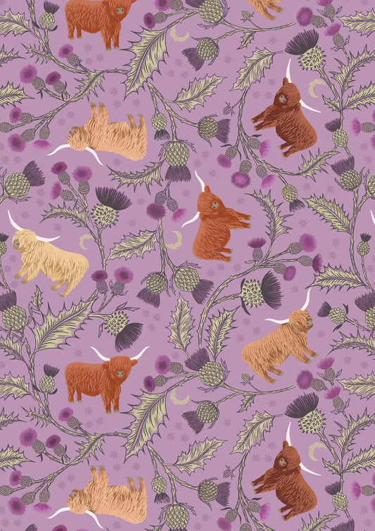 Highlands Cow & Thistle Heather A873C by Lewis and Irene (sold in 25cm increments)