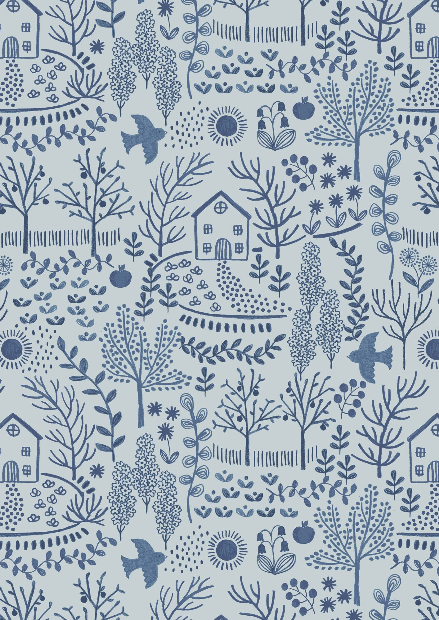 Cosy Home Home and Garden Blue A940B by Lewis and Irene (sold in 25cm increments)