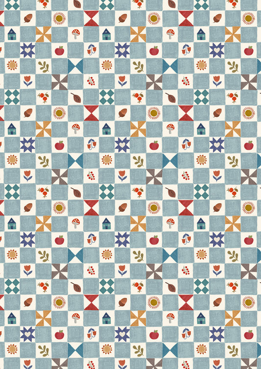 Cosy Home Little Checkered Home Light Blue A942A by Lewis and Irene (sold in 25cm increments)