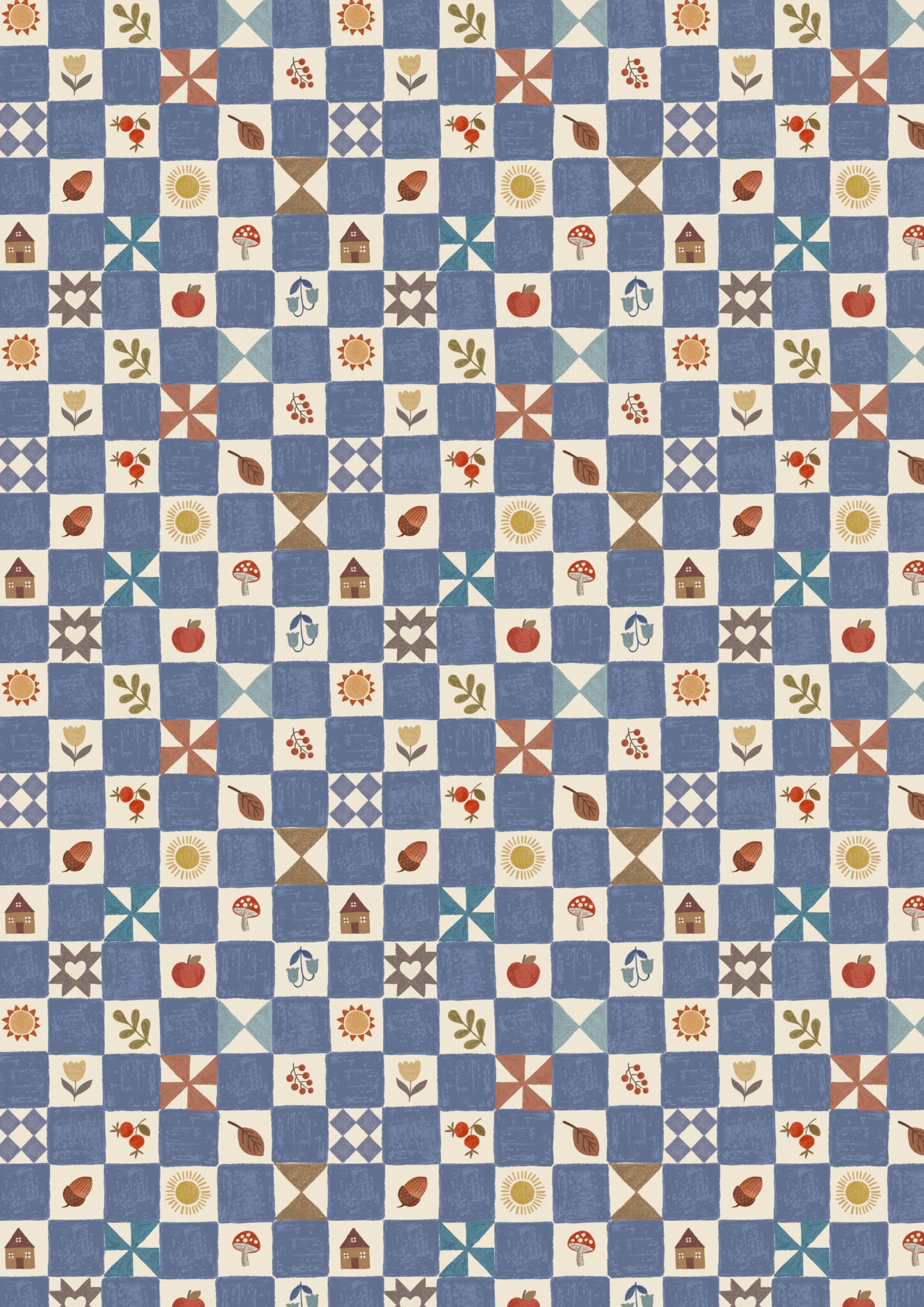 Cosy Home Little Checkered Home Mid Blue A942B by Lewis and Irene (sold in 25cm increments)