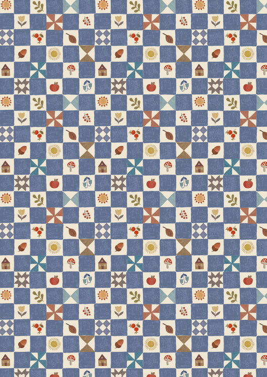 Cosy Home Little Checkered Home Mid Blue A942B by Lewis and Irene (sold in 25cm increments)