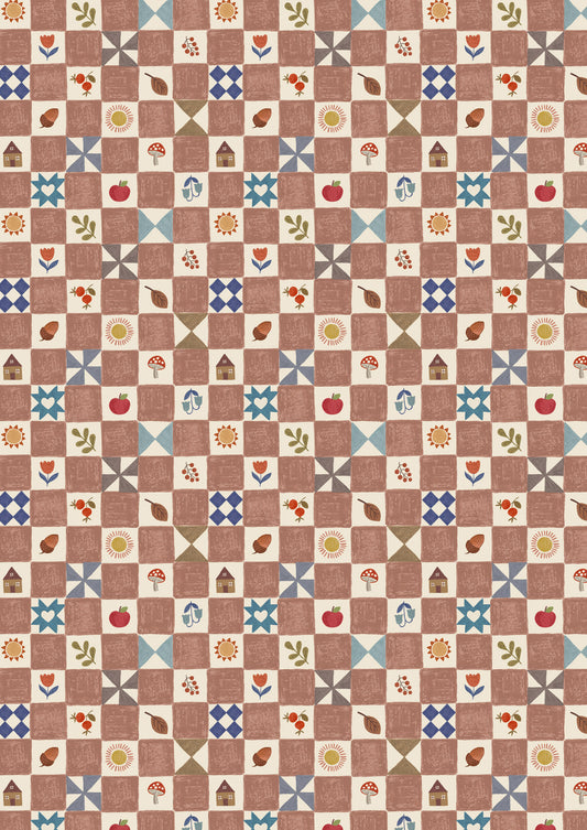 Cosy Home Little Checkered Home Milk Chocolate A942C by Lewis and Irene (sold in 25cm increments)