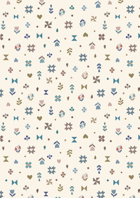 Cosy Home Hearts and Flowers Cream A943A by Lewis and Irene (sold in 25cm increments)