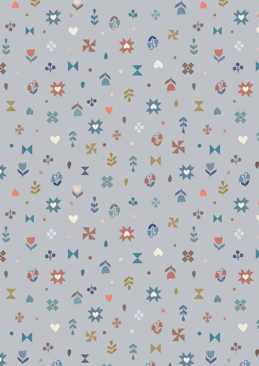 Cosy Home Hearts and Flowers Warm Grey A943B by Lewis and Irene (sold in 25cm increments)