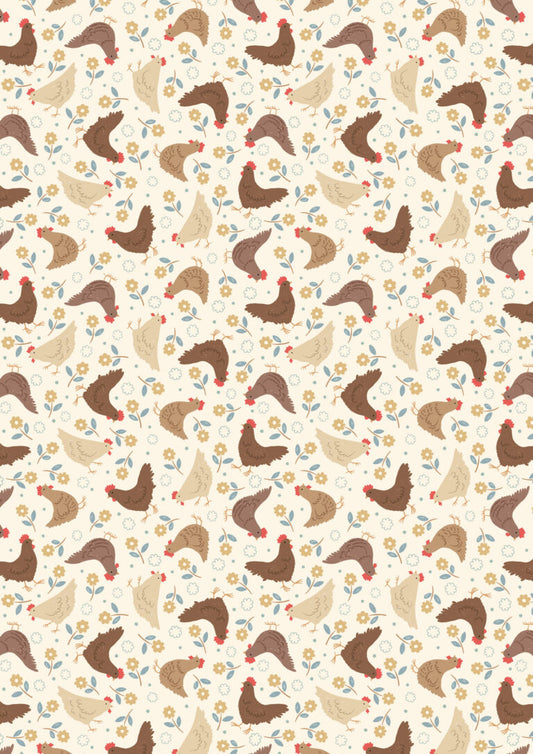 Country Croft Hens on Cream A958A by Lewis and Irene (sold in 25cm increments)
