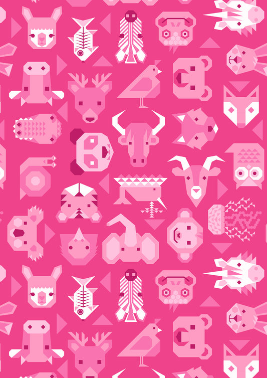 Animal Alphabet Animals Bright Pink A970A by Lewis and Irene (sold in 25cm increments)