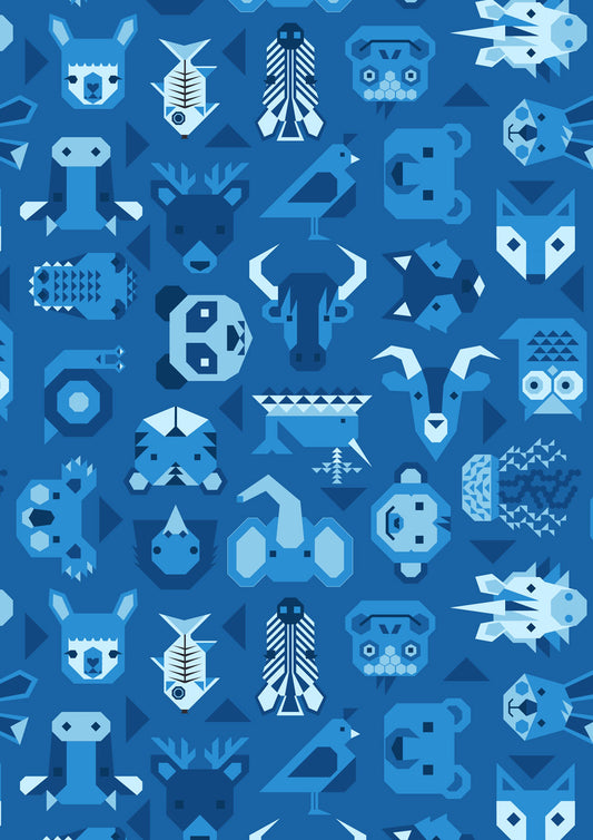 Animal Alphabet Animals Bright Blue A970C by Lewis and Irene (sold in 25cm increments)