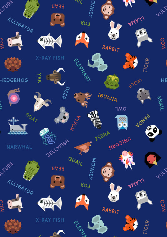 Animal Alphabet Animal Names Blue A971C by Lewis and Irene (sold in 25cm increments)