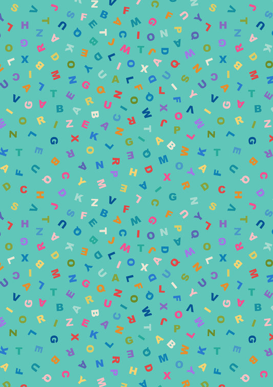 Animal Alphabet Letters on Turquoise A972B by Lewis and Irene (sold in 25cm increments)
