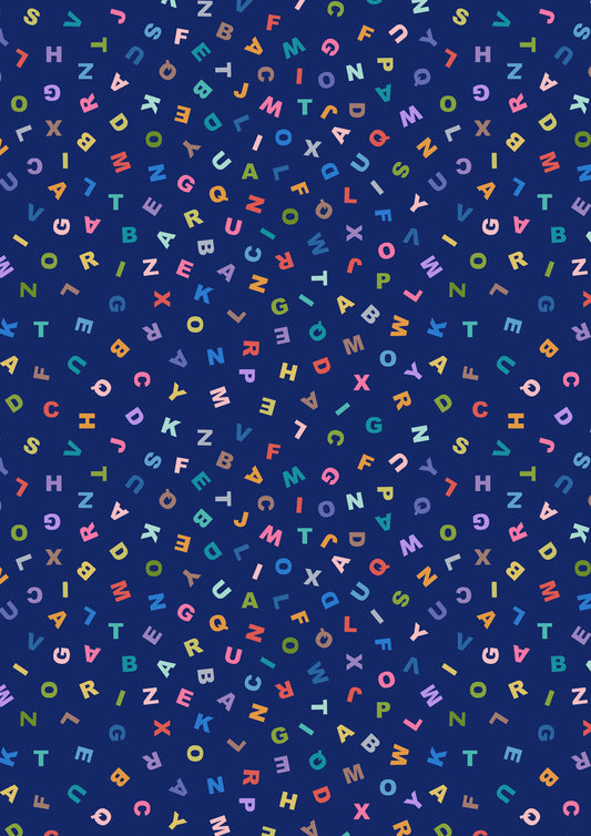 Animal Alphabet Letters on Dark Blue A972C by Lewis and Irene (sold in 25cm increments)