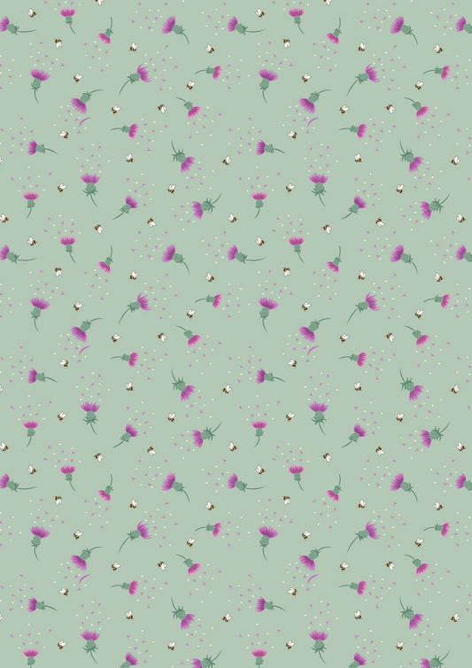 A Celtic Summer Bee Thistle on Sage Green A988C by Lewis and Irene (sold in 25cm increments)