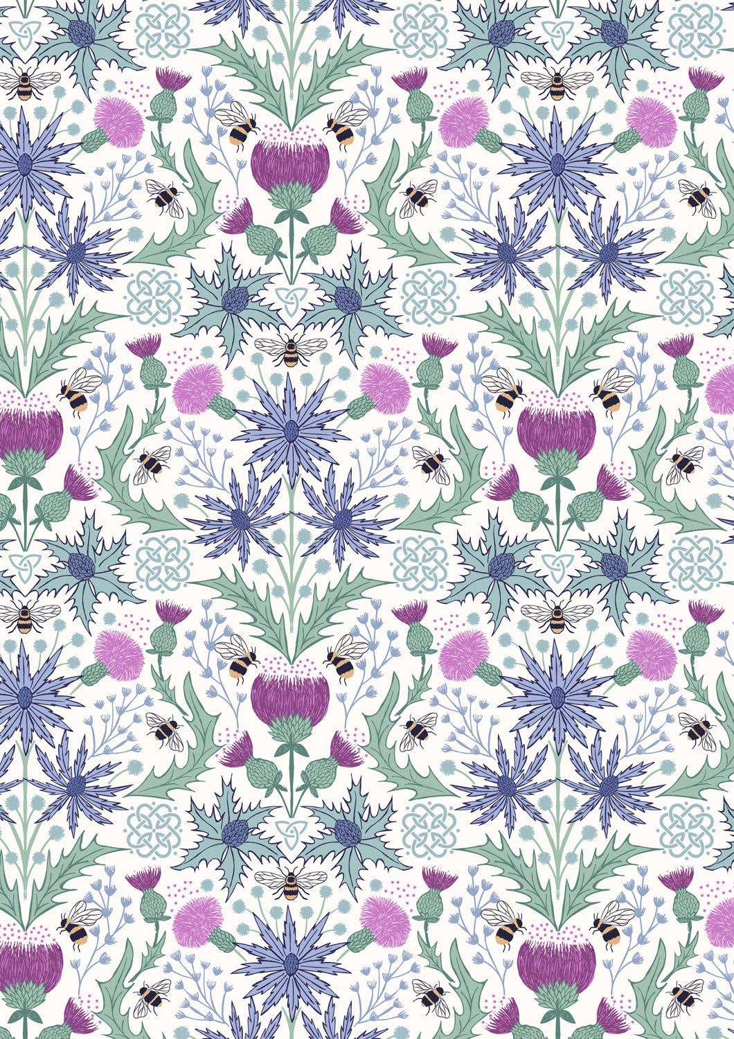 A Celtic Summer Mirrored Thistle and Bee on Cream A989A by Lewis and Irene (sold in 25cm increments)
