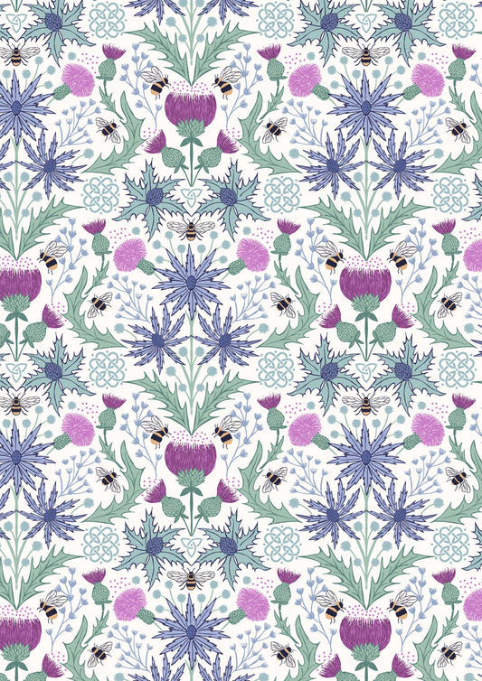 A Celtic Summer Mirrored Thistle and Bee on Cream A989A by Lewis and Irene (sold in 25cm increments)