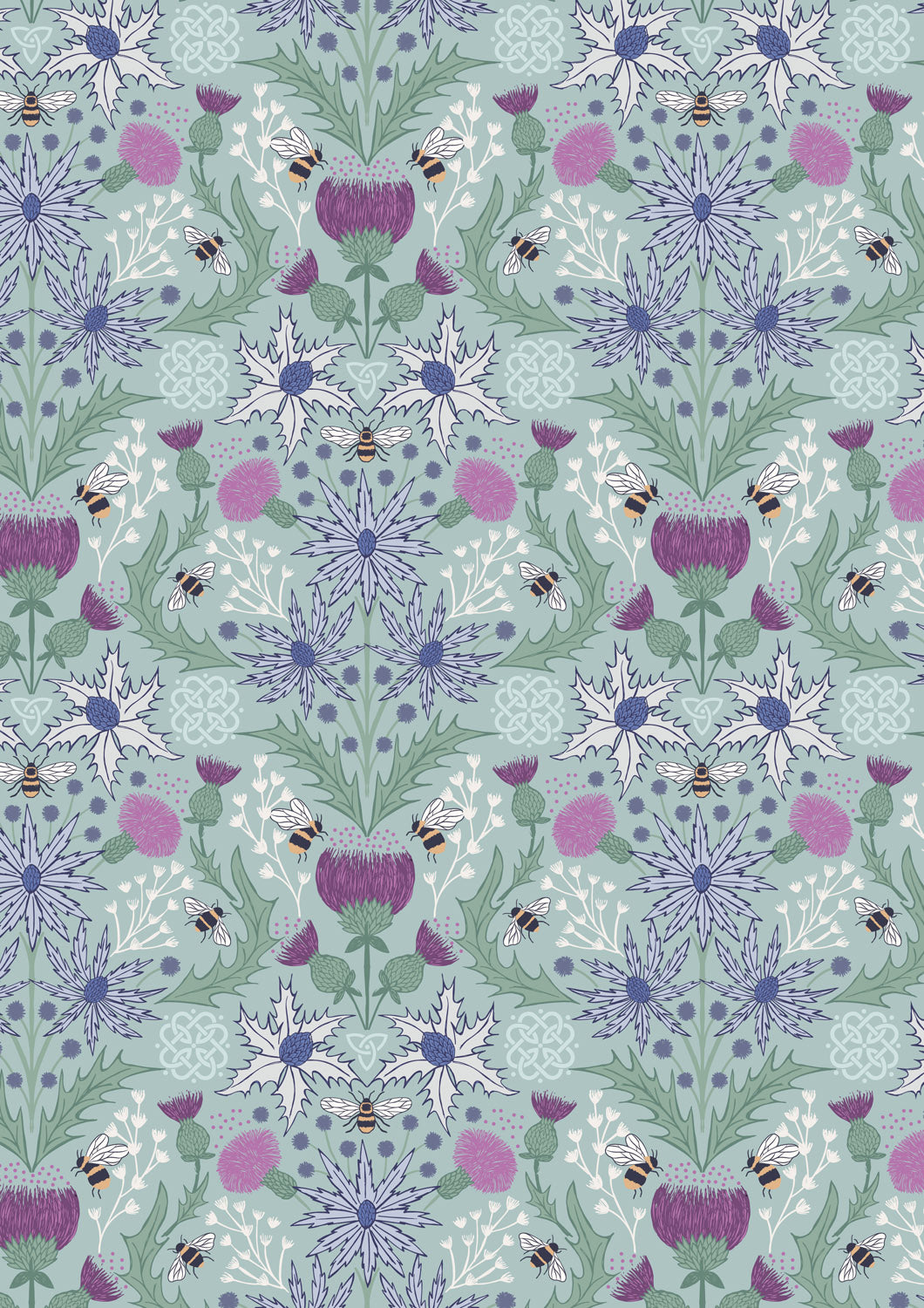 A Celtic Summer Mirrored Thistle and Bee on Duck Egg A989B by Lewis and Irene (sold in 25cm increments)