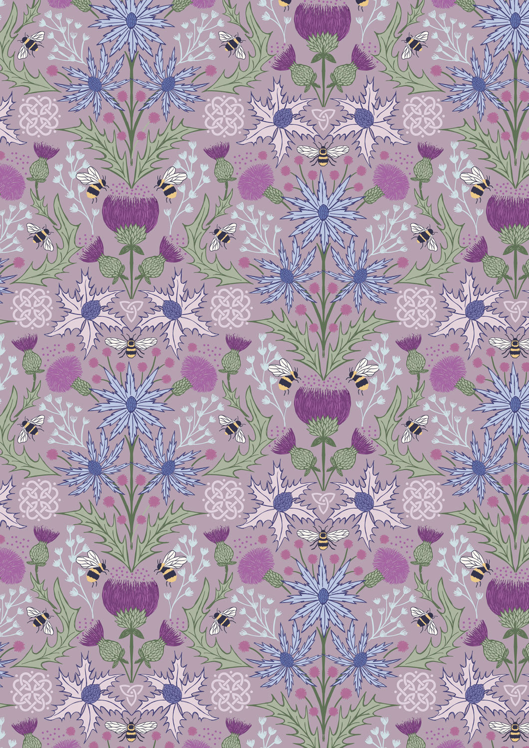 A Celtic Summer Mirrored Thistle and Bee on Heather A989C by Lewis and Irene (sold in 25cm increments)