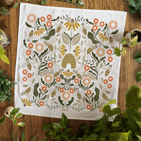 Beehive Tea Towel by Gingiber