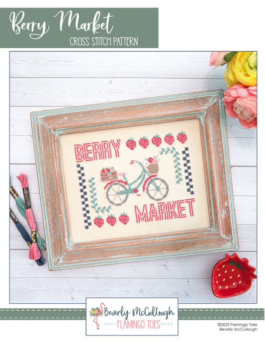 Berry Market Cross Stitch Pattern by Beverly McCullough of Flamingo Toes